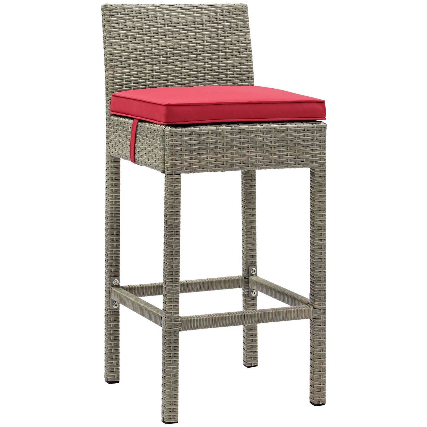 Modway Outlet Conduit Outdoor Patio Wicker Rattan Bar Stool by Modway  Outdoor Furniture Furniture Light Gray Red - EEI-2800-LGR-RED