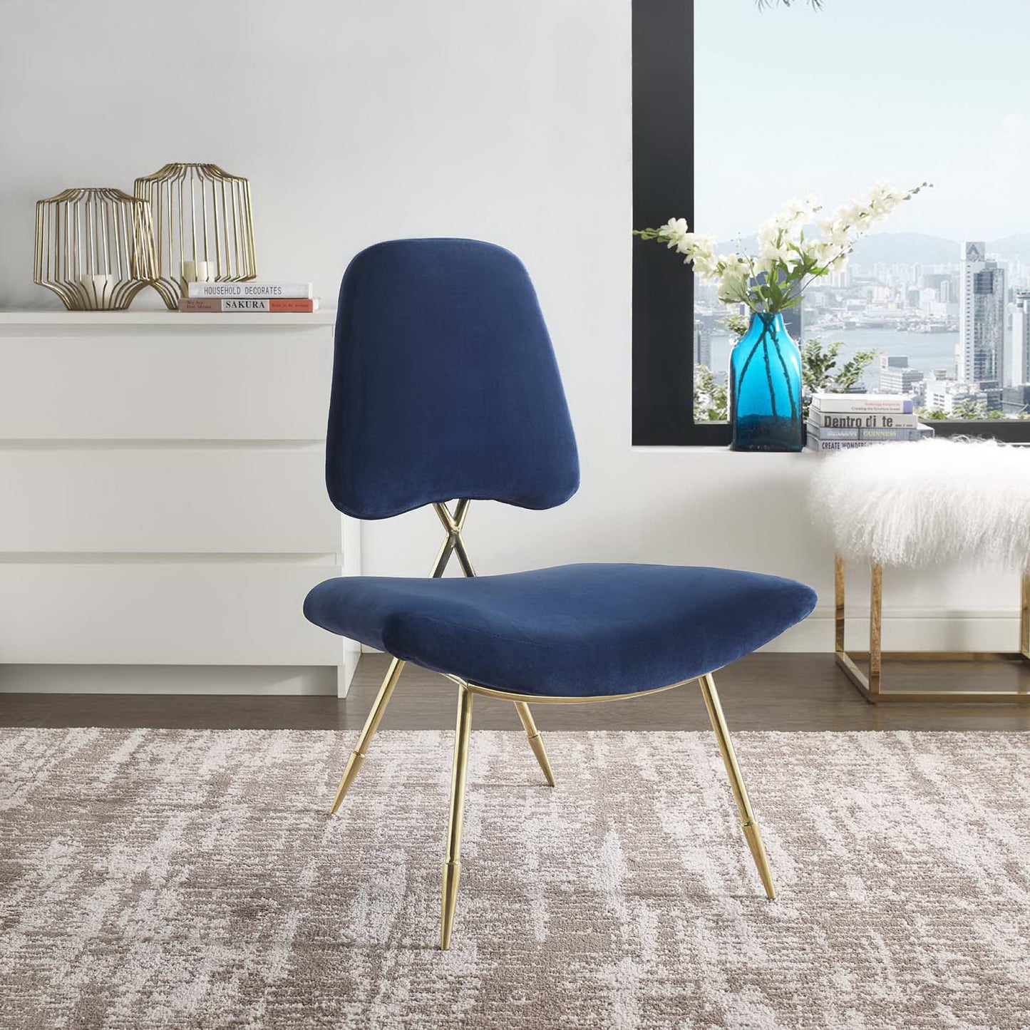 Modway Outlet Ponder Performance Velvet Lounge Chair by Modway  Living Room Furniture Navy - EEI-2809-NAV