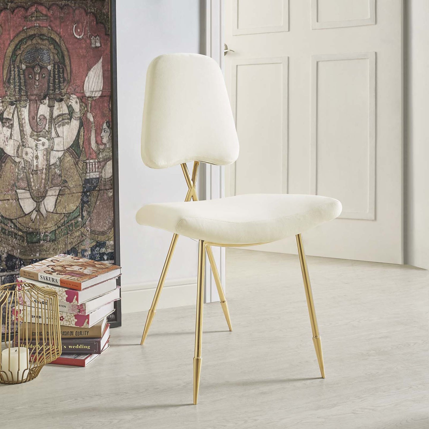 Modway Outlet Ponder Performance Velvet Dining Side Chair by Modway  Living Room Furniture Ivory - EEI-2811-IVO