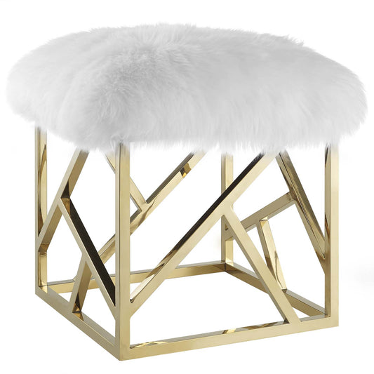 Modway Outlet Intersperse Sheepskin Ottoman by Modway  Living Room Furniture Gold White - EEI-2844-GLD-WHI