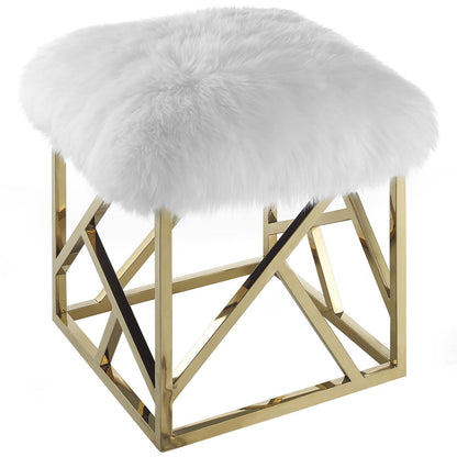 Modway Outlet Intersperse Sheepskin Ottoman by Modway  Living Room Furniture Gold White - EEI-2844-GLD-WHI