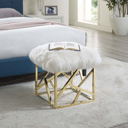 Modway Outlet Intersperse Sheepskin Ottoman by Modway  Living Room Furniture Gold White - EEI-2844-GLD-WHI