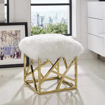 Modway Outlet Intersperse Sheepskin Ottoman by Modway  Living Room Furniture Gold White - EEI-2844-GLD-WHI