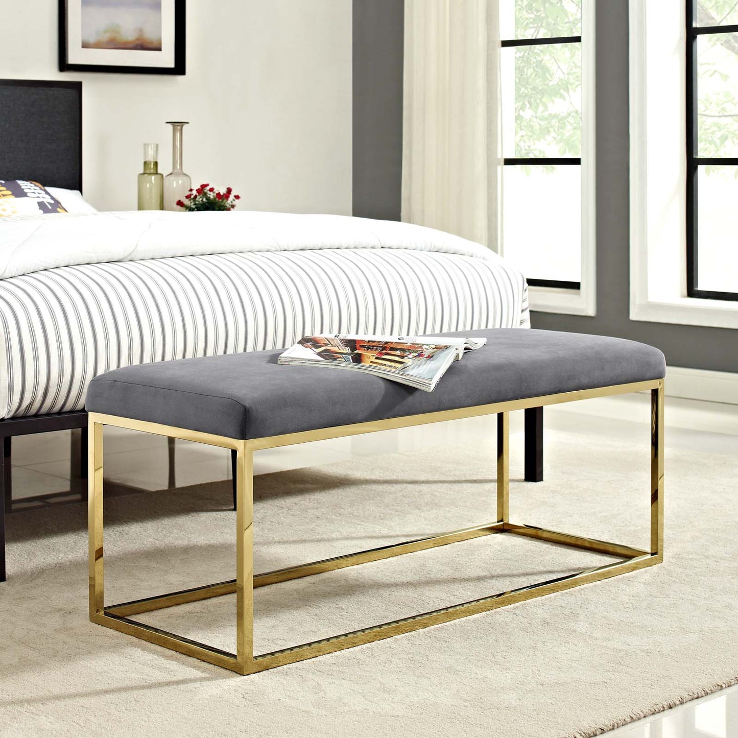 Modway Outlet Anticipate Fabric Bench by Modway  Living Room Furniture Gold Gray - EEI-2851-GLD-GRY