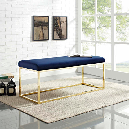Modway Outlet Anticipate Fabric Bench by Modway  Living Room Furniture Gold Navy - EEI-2851-GLD-NAV