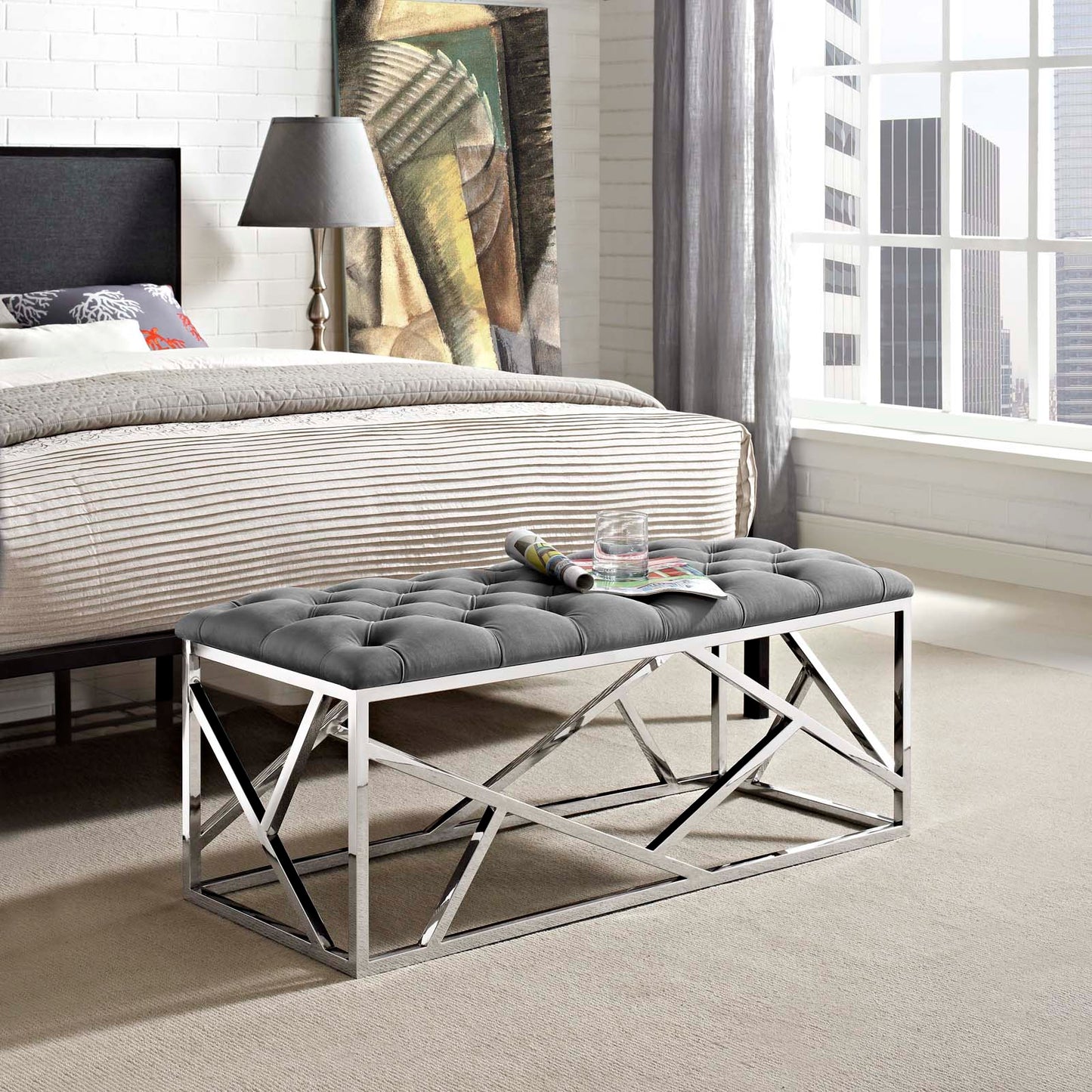 Modway Outlet Intersperse Bench by Modway  Living Room Furniture Silver Gray - EEI-2867-SLV-GRY