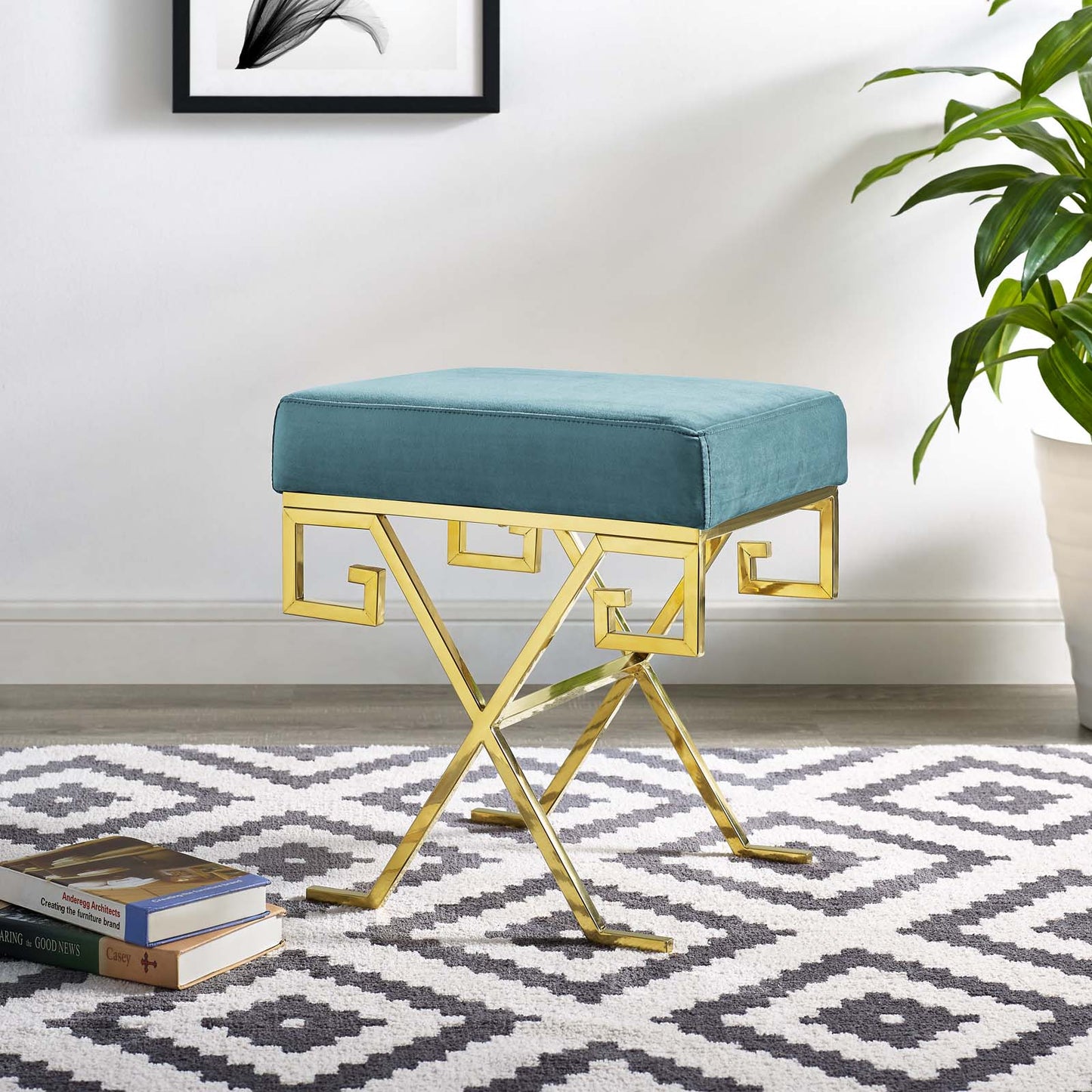 Modway Outlet Twist Performance Velvet Bench by Modway  Living Room Furniture Sea Blue - EEI-2877-GLD-SEA