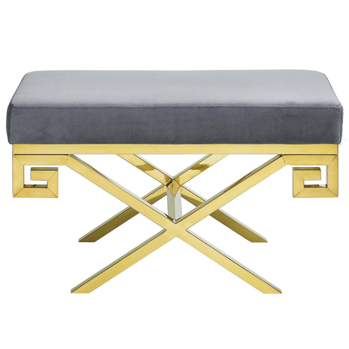Modway Outlet Rove Velvet Performance Velvet Bench by Modway  Living Room Furniture Gold Gray - EEI-2879-GLD-GRY