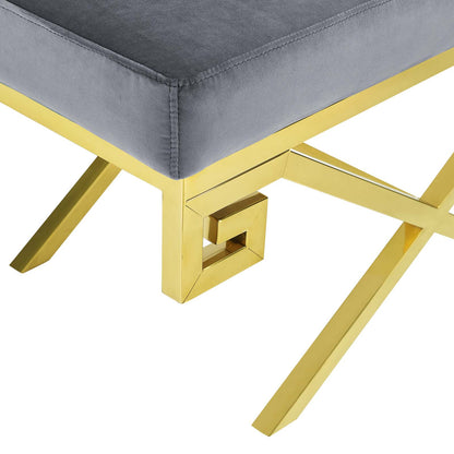 Modway Outlet Rove Velvet Performance Velvet Bench by Modway  Living Room Furniture Gold Gray - EEI-2879-GLD-GRY