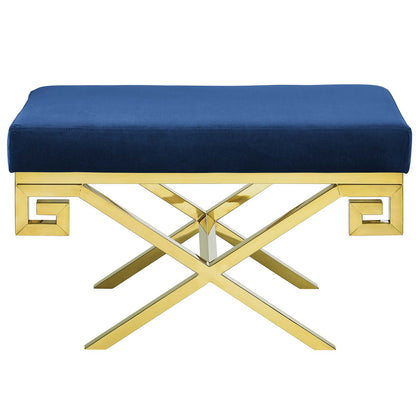 Modway Outlet Rove Velvet Performance Velvet Bench by Modway  Living Room Furniture Gold Navy - EEI-2879-GLD-NAV