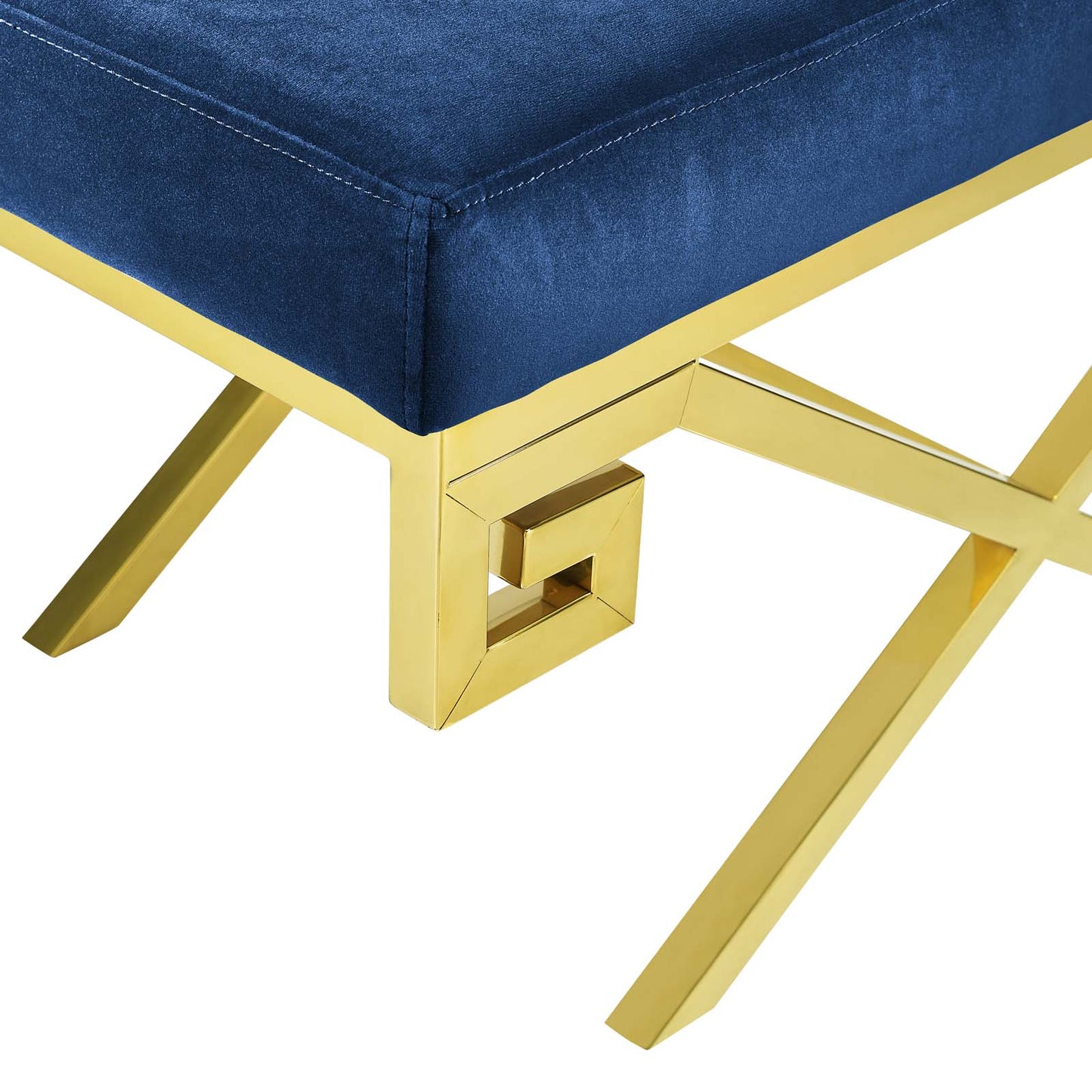Modway Outlet Rove Velvet Performance Velvet Bench by Modway  Living Room Furniture Gold Navy - EEI-2879-GLD-NAV
