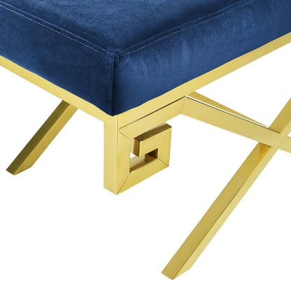 Modway Outlet Rove Velvet Performance Velvet Bench by Modway  Living Room Furniture Gold Navy - EEI-2879-GLD-NAV