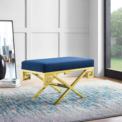 Modway Outlet Rove Velvet Performance Velvet Bench by Modway  Living Room Furniture Gold Navy - EEI-2879-GLD-NAV