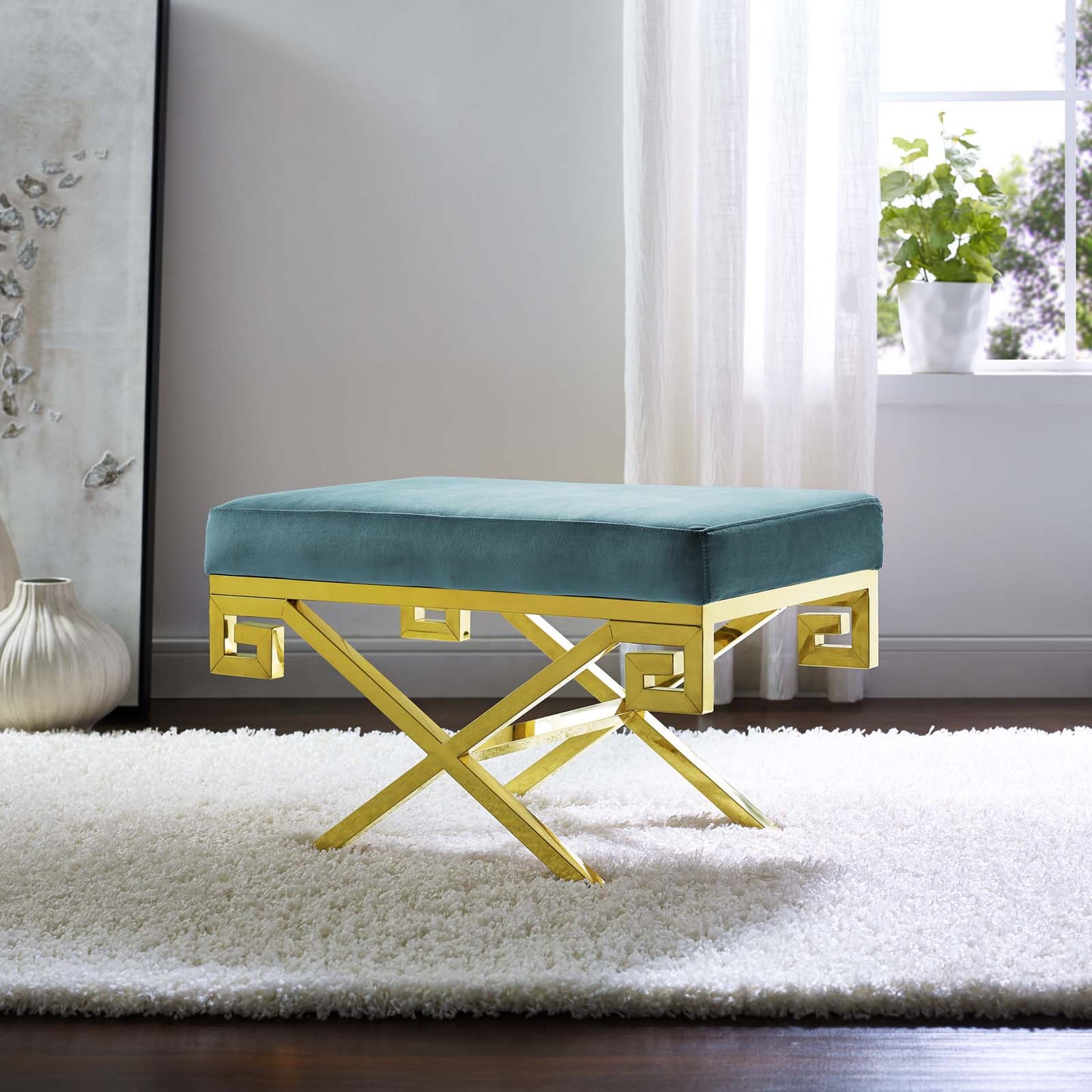Modway Outlet Rove Velvet Performance Velvet Bench by Modway  Living Room Furniture Sea Blue - EEI-2879-GLD-SEA