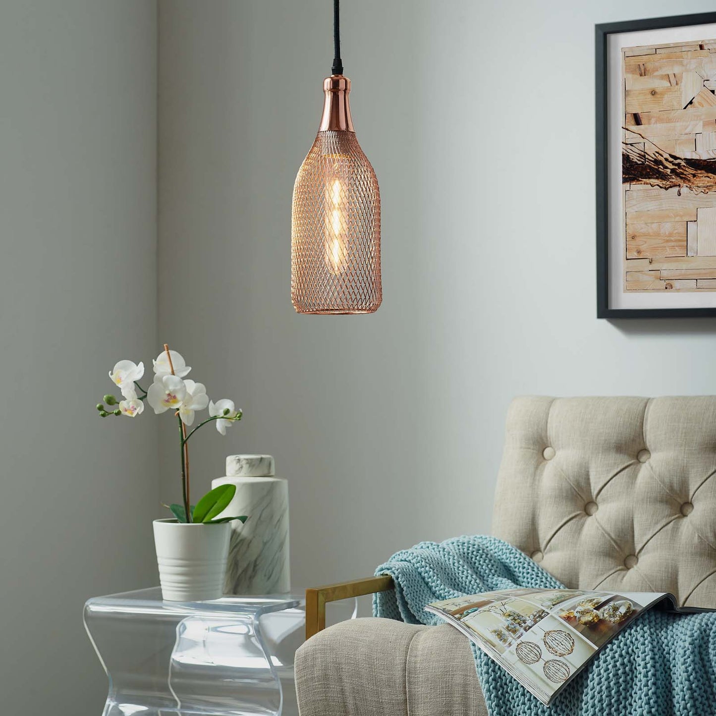 Modway Outlet Glimmer Bottle-Shaped Rose Gold Pendant Light by Modway  Lighting Lighting  - EEI-2900