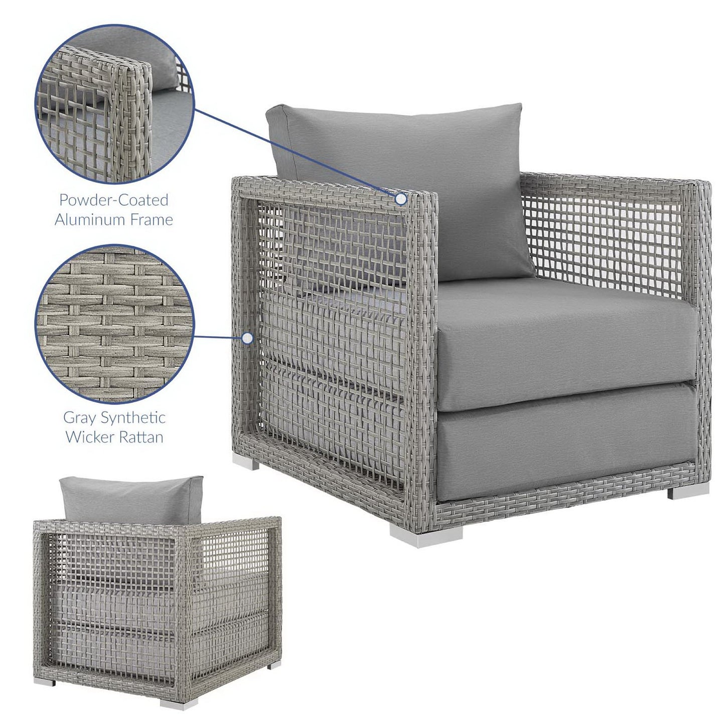 Modway - Aura Rattan Outdoor Patio Armchair by Modway  Outdoor Furniture Sofa Sectionals Gray - EEI-2918-GRY-GRY