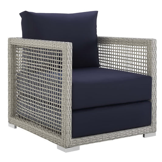 Modway - Aura Rattan Outdoor Patio Armchair by Modway  Outdoor Furniture Sofa Sectionals Blue - EEI-2918-GRY-NAV
