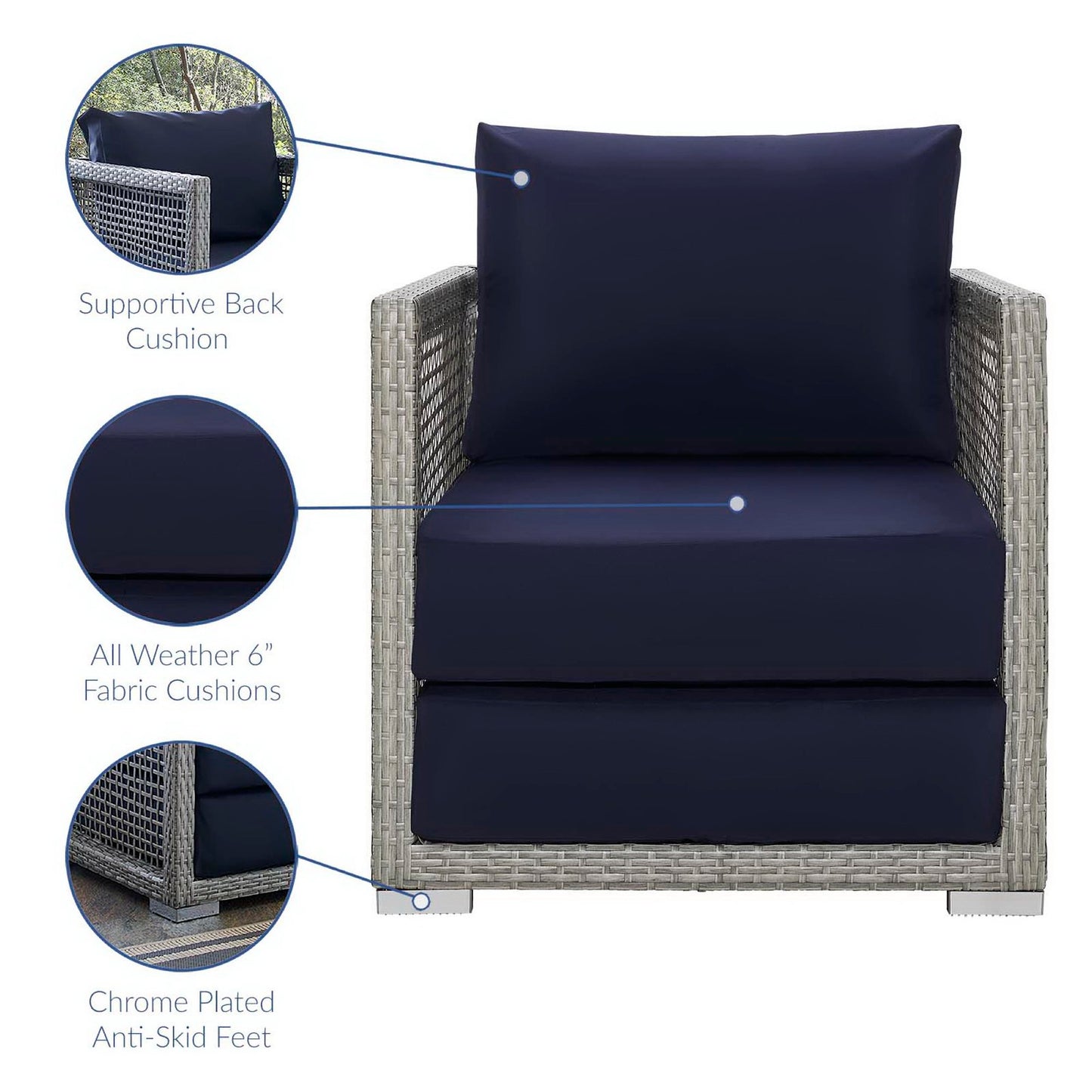 Modway - Aura Rattan Outdoor Patio Armchair by Modway  Outdoor Furniture Sofa Sectionals Blue - EEI-2918-GRY-NAV