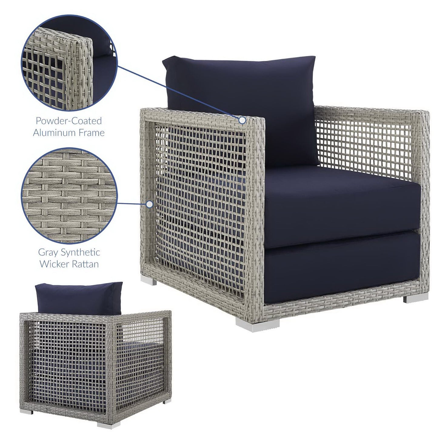Modway - Aura Rattan Outdoor Patio Armchair by Modway  Outdoor Furniture Sofa Sectionals Blue - EEI-2918-GRY-NAV