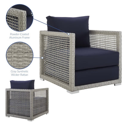Modway - Aura Rattan Outdoor Patio Armchair by Modway  Outdoor Furniture Sofa Sectionals Blue - EEI-2918-GRY-NAV