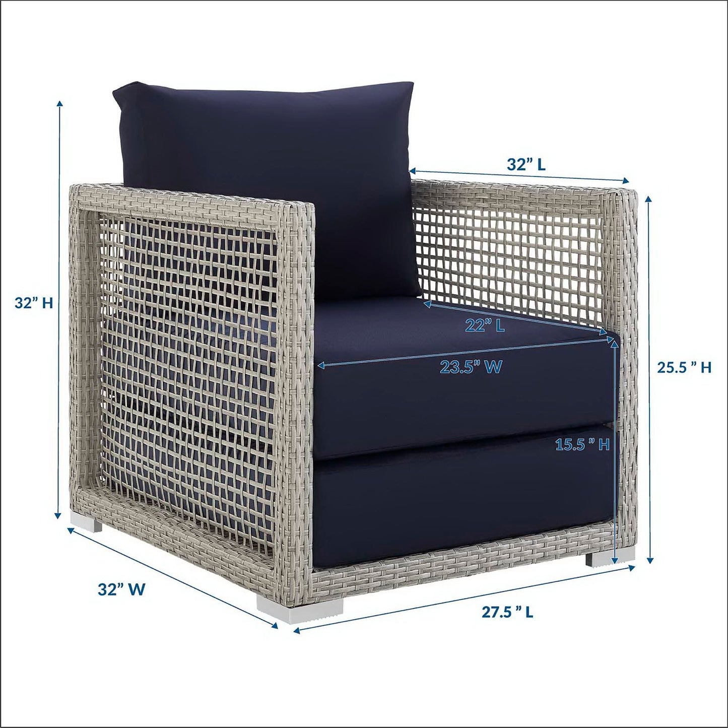 Modway - Aura Rattan Outdoor Patio Armchair by Modway  Outdoor Furniture Sofa Sectionals Blue - EEI-2918-GRY-NAV