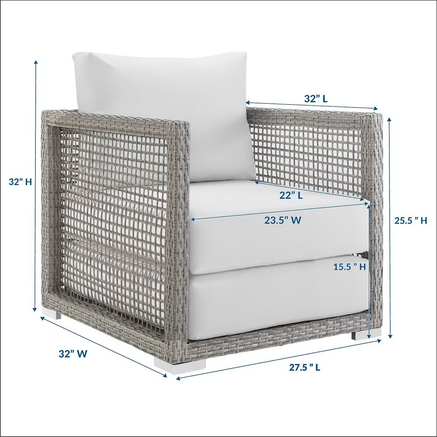 Modway - Aura Rattan Outdoor Patio Armchair by Modway  Outdoor Furniture Sofa Sectionals White - EEI-2918-GRY-WHI