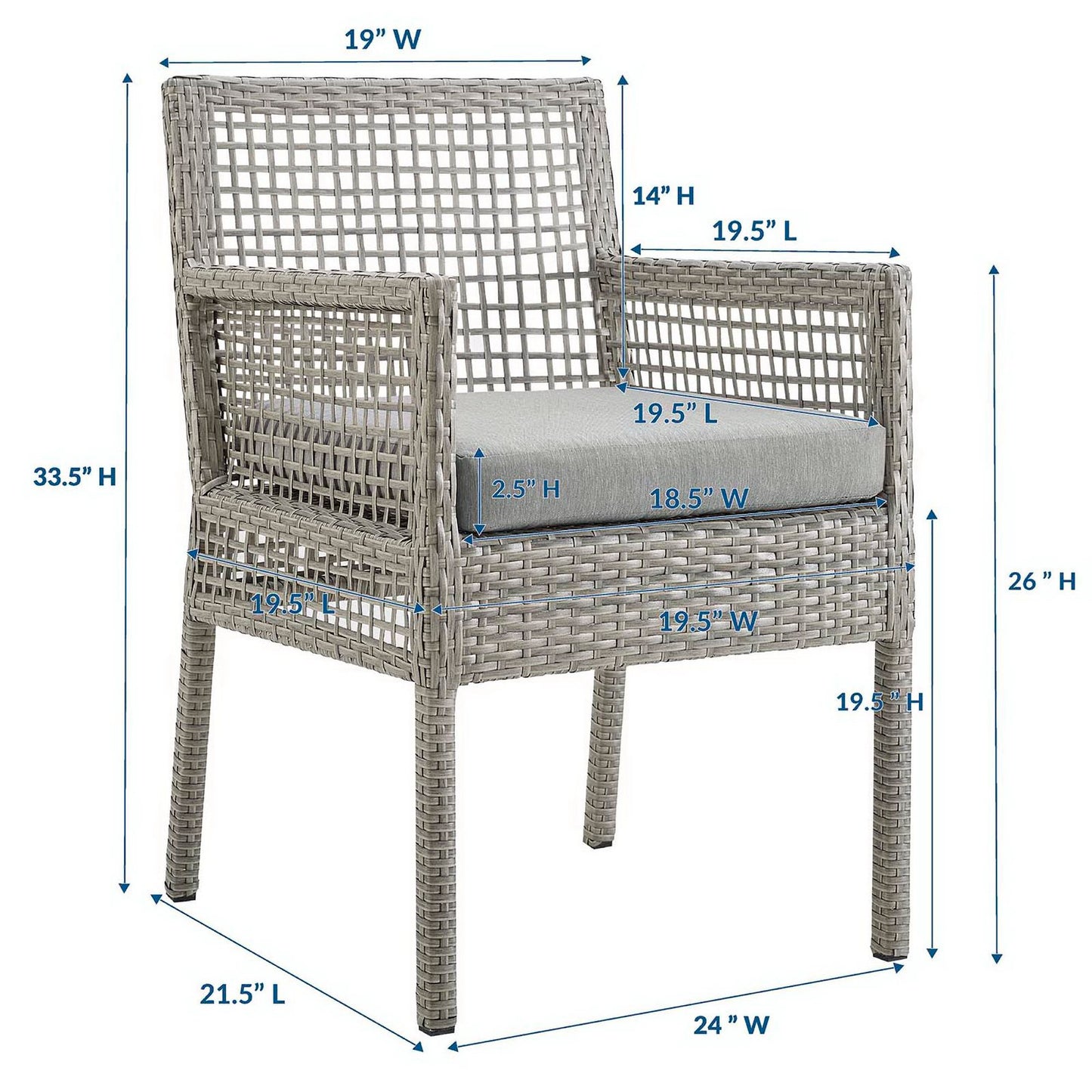 Modway - Aura Outdoor Patio Wicker Rattan Dining Armchair by Modway  Outdoor Furniture Bar and Dining Gray - EEI-2920-GRY-GRY