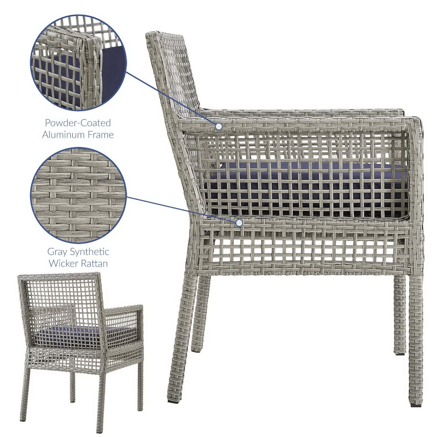 Modway - Aura Outdoor Patio Wicker Rattan Dining Armchair by Modway  Outdoor Furniture Bar and Dining Blue - EEI-2920-GRY-NAV