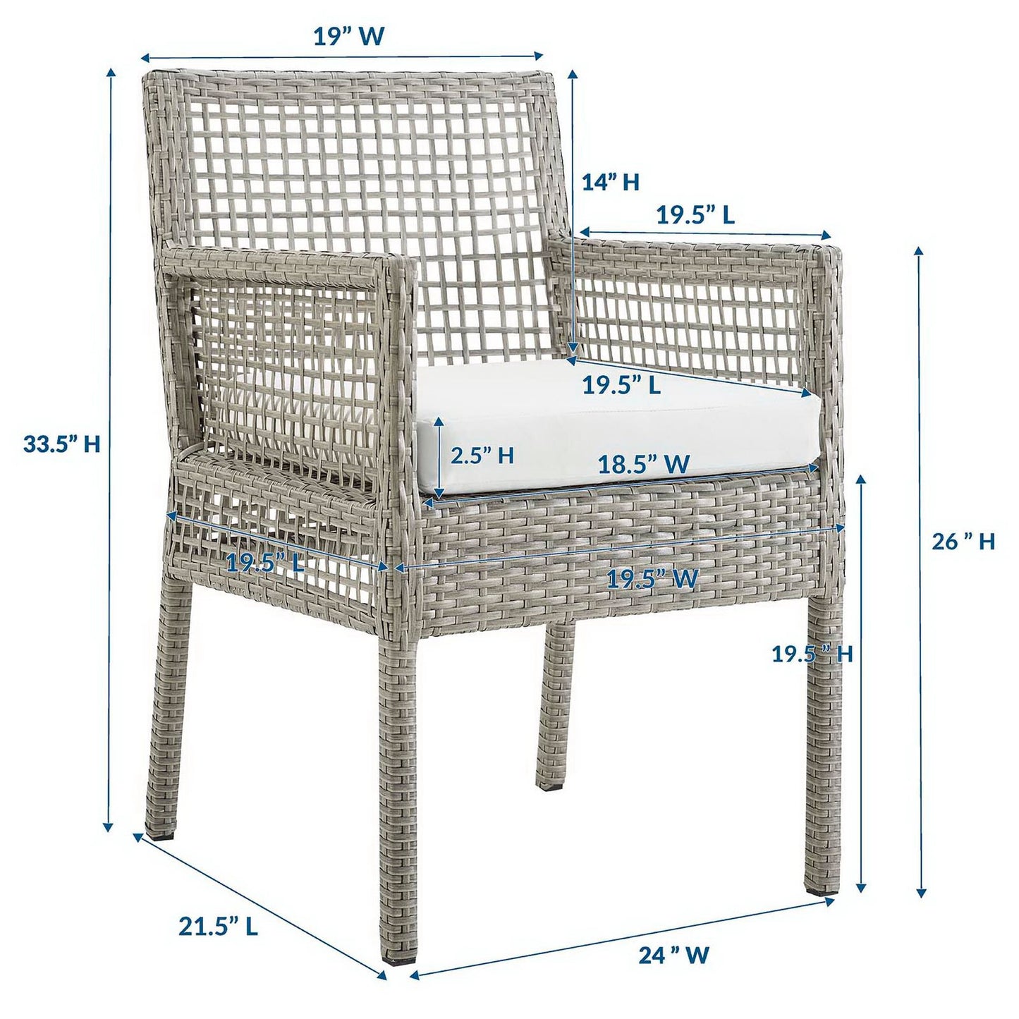 Modway - Aura Outdoor Patio Wicker Rattan Dining Armchair by Modway  Outdoor Furniture Bar and Dining White - EEI-2920-GRY-WHI