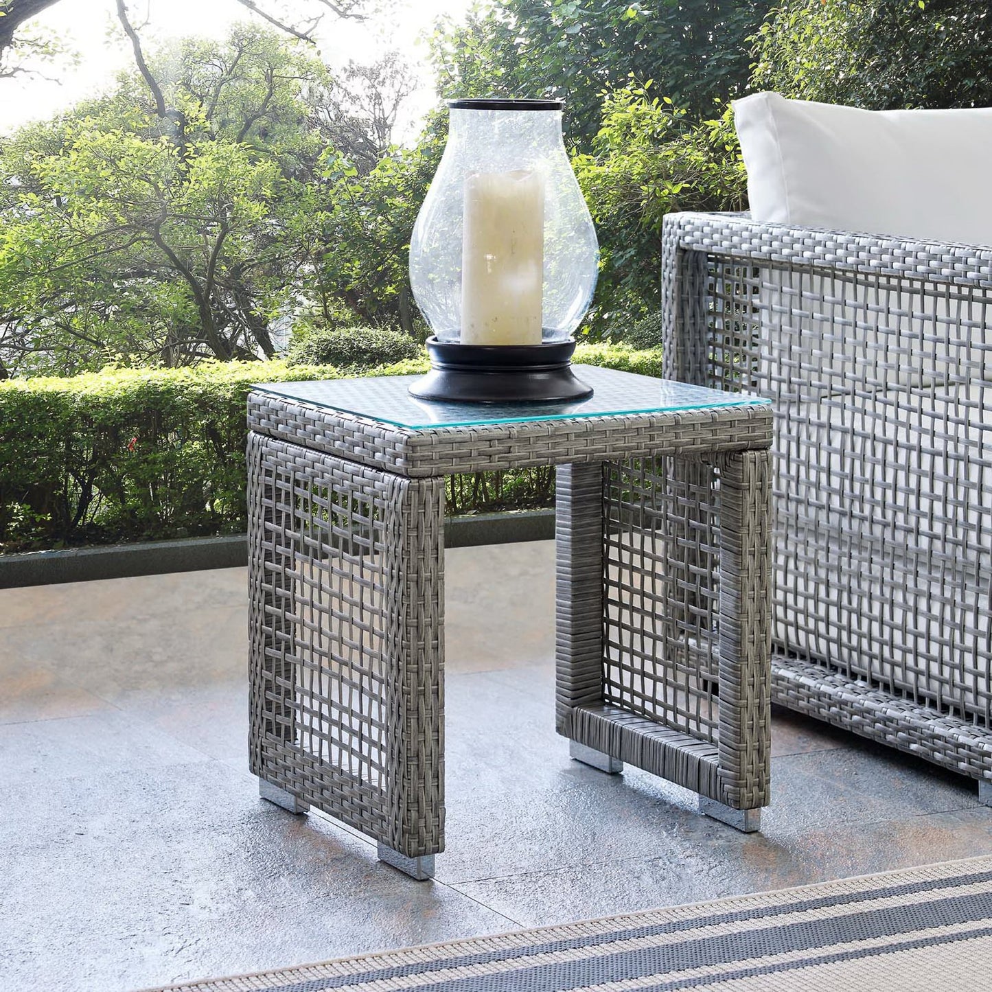 Modway - Aura Outdoor Patio Wicker Rattan Side Table by Modway  Outdoor Furniture Bar and Dining Gray - EEI-2922-GRY