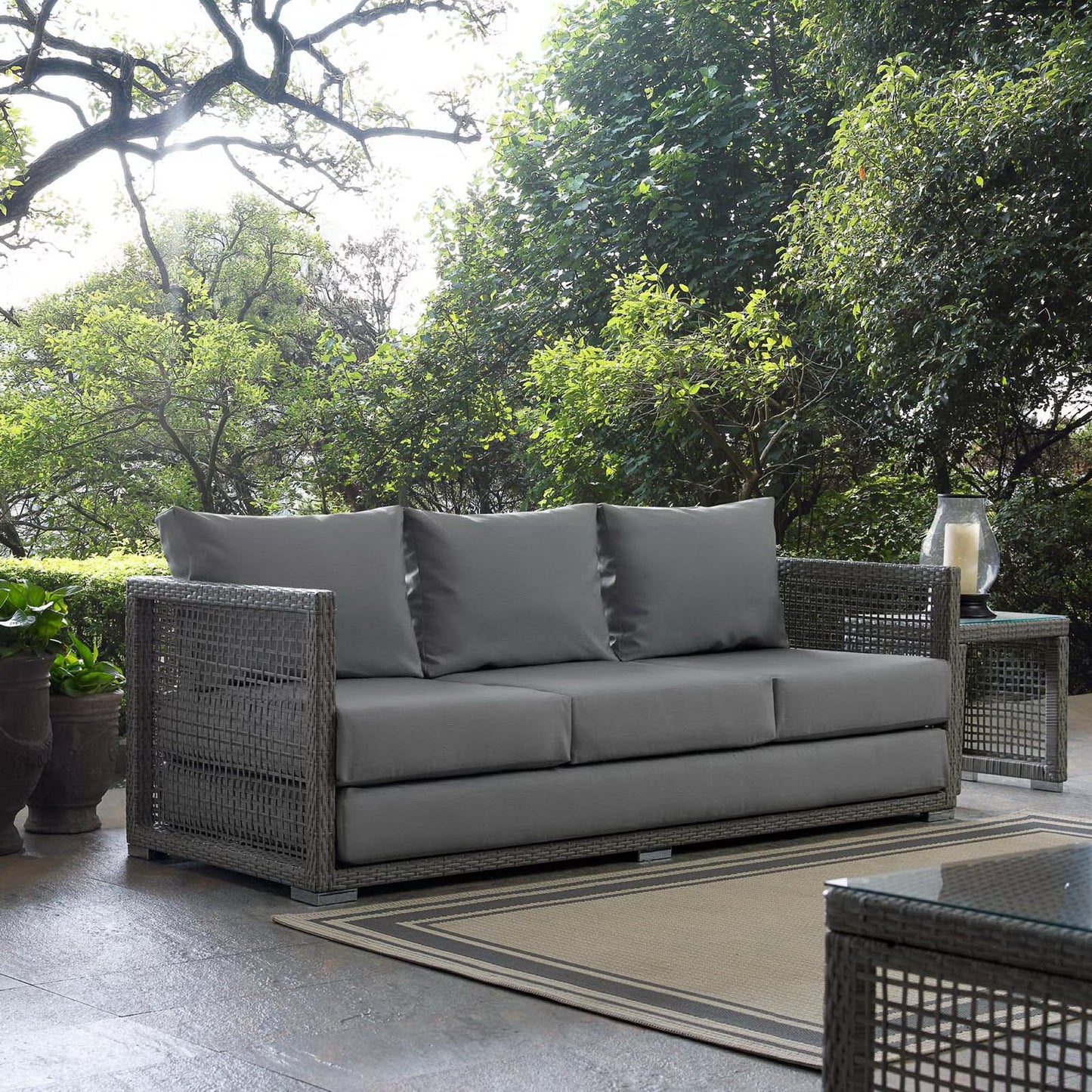 Modway - Aura Outdoor Patio Wicker Rattan Sofa by Modway  Outdoor Furniture Sofa Sectionals Gray - EEI-2923-GRY-GRY