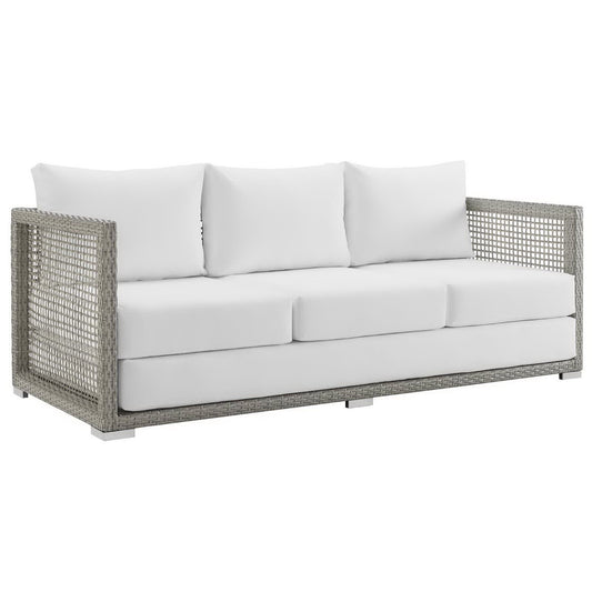 Modway - Aura Outdoor Patio Wicker Rattan Sofa by Modway  Outdoor Furniture Sofa Sectionals White - EEI-2923-GRY-WHI