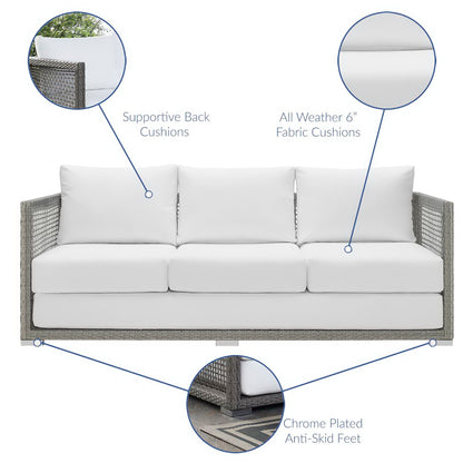 Modway - Aura Outdoor Patio Wicker Rattan Sofa by Modway  Outdoor Furniture Sofa Sectionals White - EEI-2923-GRY-WHI