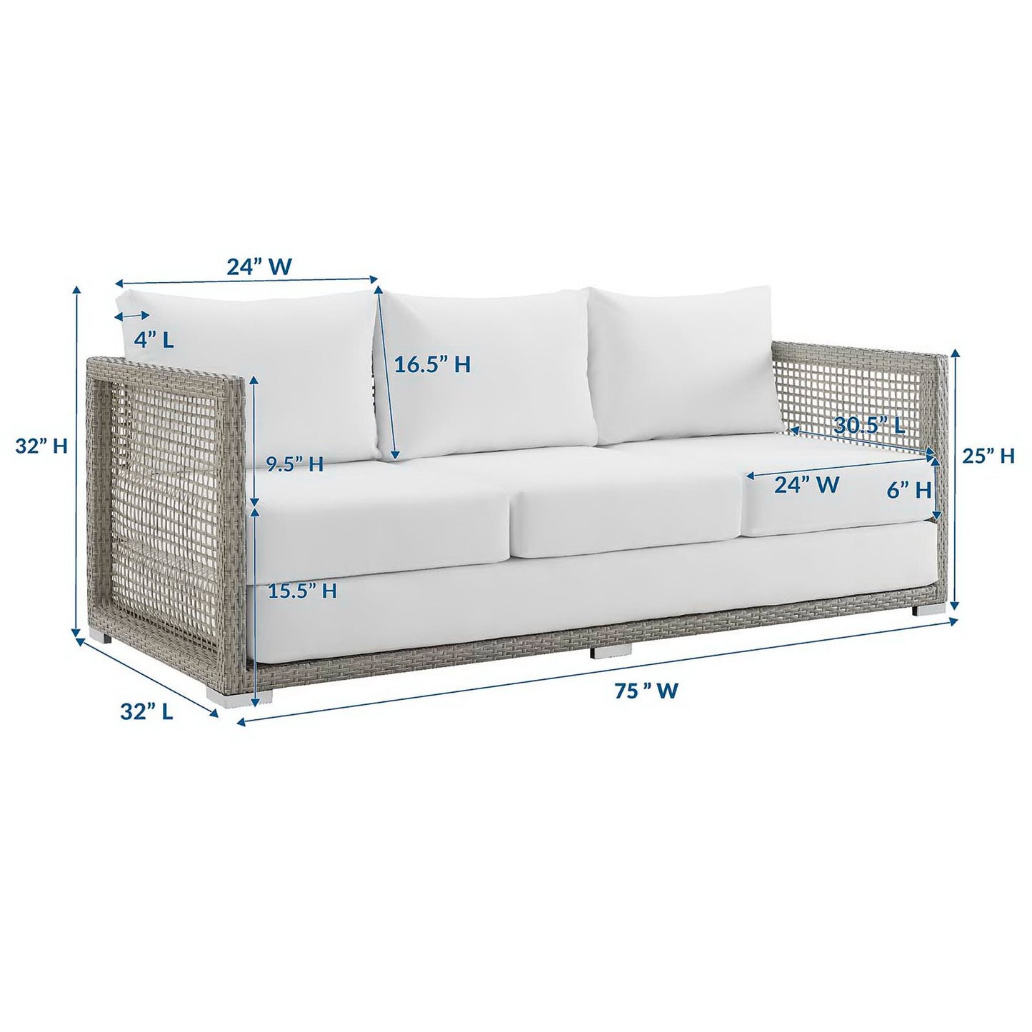 Modway - Aura Outdoor Patio Wicker Rattan Sofa by Modway  Outdoor Furniture Sofa Sectionals White - EEI-2923-GRY-WHI