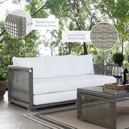 Modway - Aura Outdoor Patio Wicker Rattan Sofa by Modway  Outdoor Furniture Sofa Sectionals White - EEI-2923-GRY-WHI