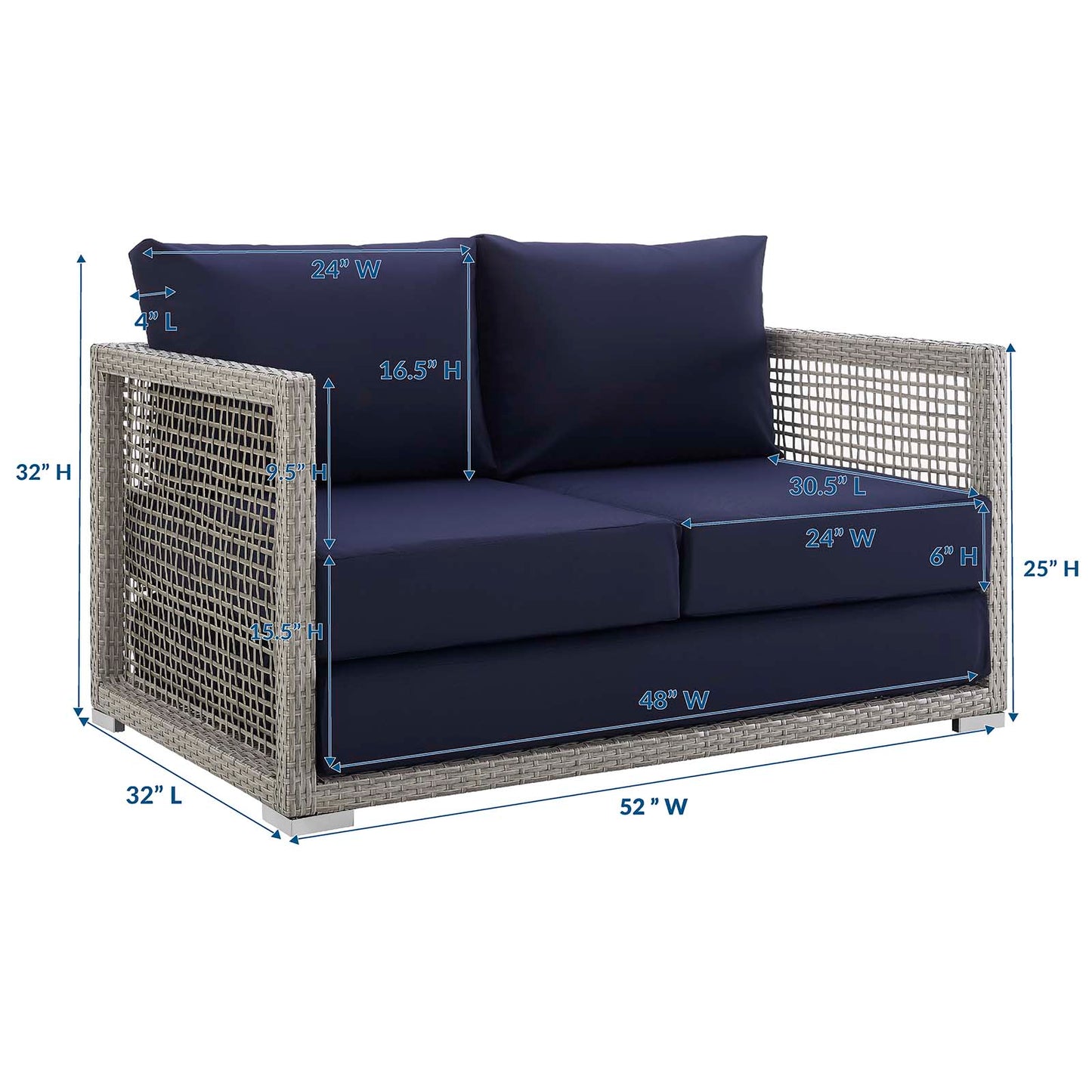 Modway Outlet Aura Outdoor Patio Wicker Rattan Loveseat by Modway  Outdoor Furniture Furniture Gray Navy - EEI-2924-GRY-NAV