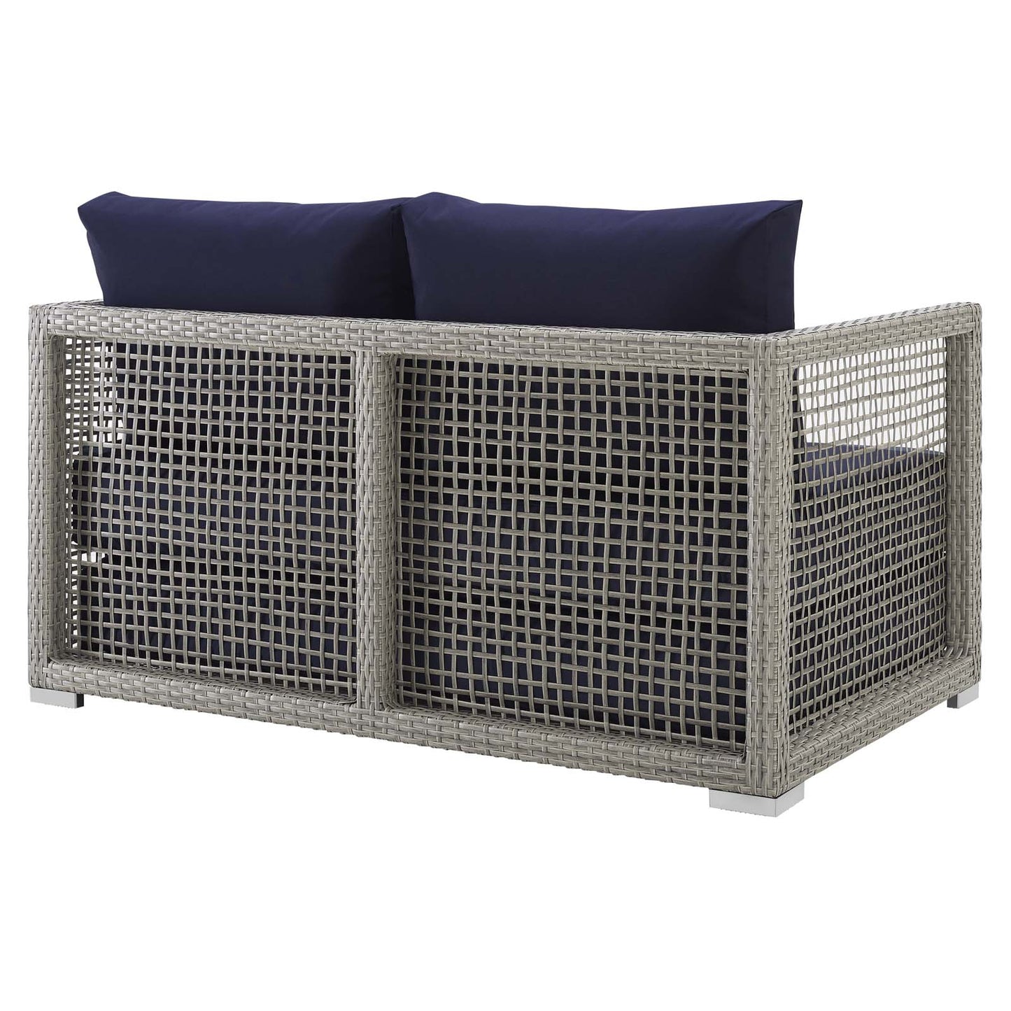 Modway Outlet Aura Outdoor Patio Wicker Rattan Loveseat by Modway  Outdoor Furniture Furniture Gray Navy - EEI-2924-GRY-NAV