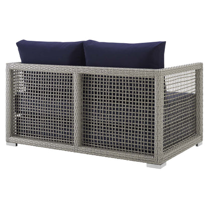 Modway Outlet Aura Outdoor Patio Wicker Rattan Loveseat by Modway  Outdoor Furniture Furniture Gray Navy - EEI-2924-GRY-NAV