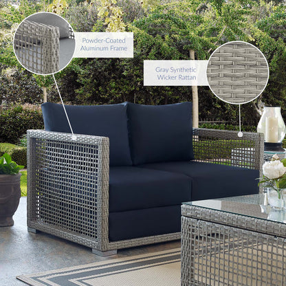 Modway Outlet Aura Outdoor Patio Wicker Rattan Loveseat by Modway  Outdoor Furniture Furniture Gray Navy - EEI-2924-GRY-NAV