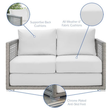 Modway - Aura Outdoor Patio Wicker Rattan Loveseat by Modway  Outdoor Furniture Sofa Sectionals White - EEI-2924-GRY-WHI