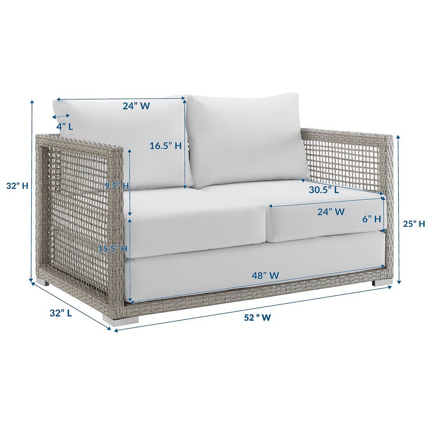 Modway - Aura Outdoor Patio Wicker Rattan Loveseat by Modway  Outdoor Furniture Sofa Sectionals White - EEI-2924-GRY-WHI