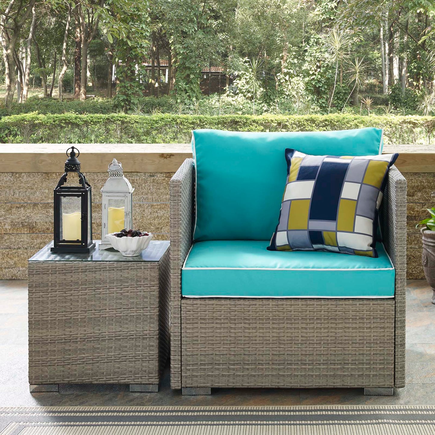 Modway Outlet Repose Outdoor Patio Armchair by Modway  Outdoor Furniture Furniture Light Gray Turquoise - EEI-2960-LGR-TRQ