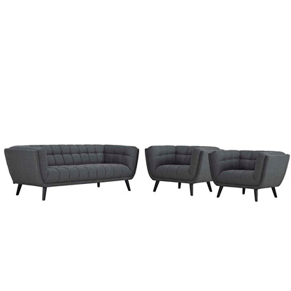 Modway Outlet Bestow 3 Piece Upholstered Fabric Sofa and Armchair Set by Modway  Living Room Furniture Gray - EEI-2977-GRY-SET