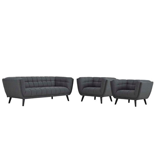 Modway Outlet Bestow 3 Piece Upholstered Fabric Sofa and Armchair Set by Modway  Living Room Furniture Gray - EEI-2977-GRY-SET