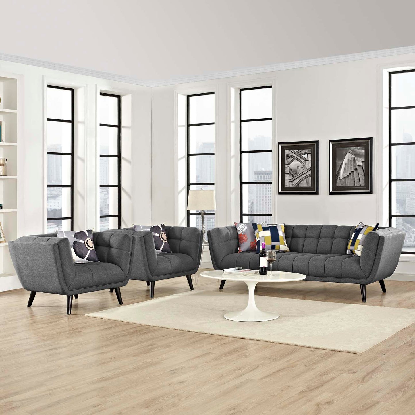 Modway Outlet Bestow 3 Piece Upholstered Fabric Sofa and Armchair Set by Modway  Living Room Furniture Gray - EEI-2977-GRY-SET