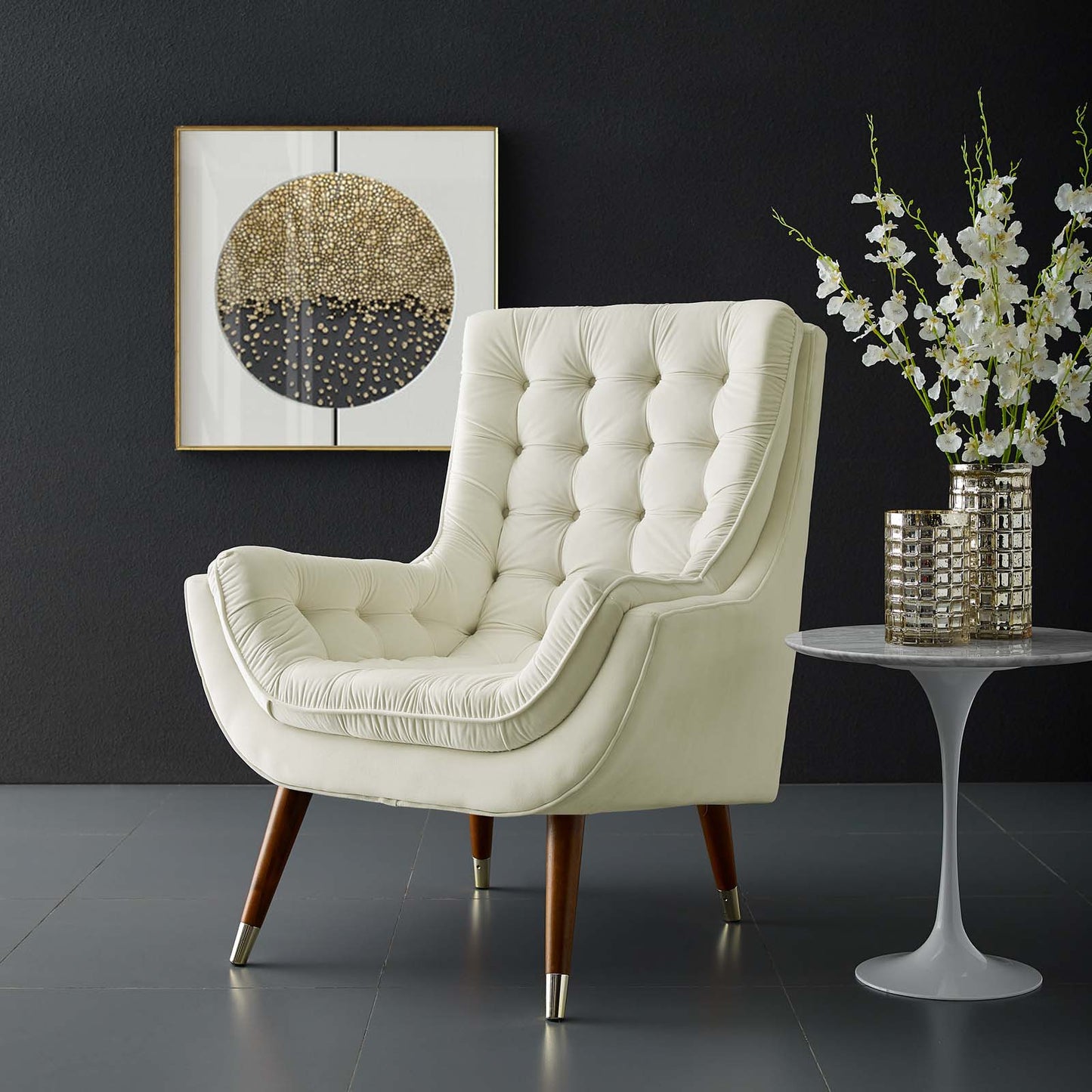 Modway Outlet Suggest Button Tufted Performance Velvet Lounge Chair by Modway  Living Room Furniture Ivory - EEI-3001-IVO