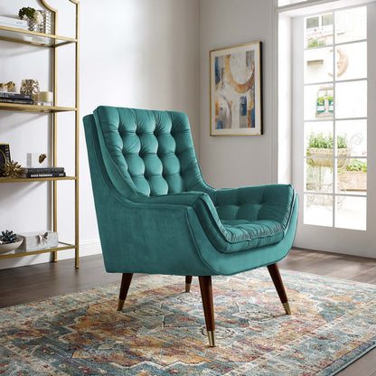 Modway Outlet Suggest Button Tufted Performance Velvet Lounge Chair by Modway  Living Room Furniture Teal - EEI-3001-TEA