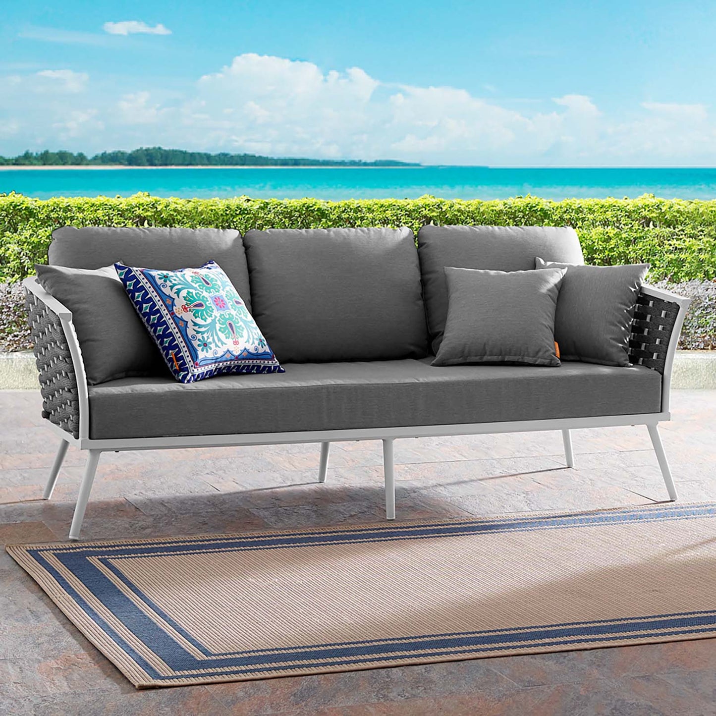 Modway Outlet Stance Outdoor Patio Aluminum Sofa by Modway  Outdoor Furniture Furniture White Gray - EEI-3020-WHI-GRY