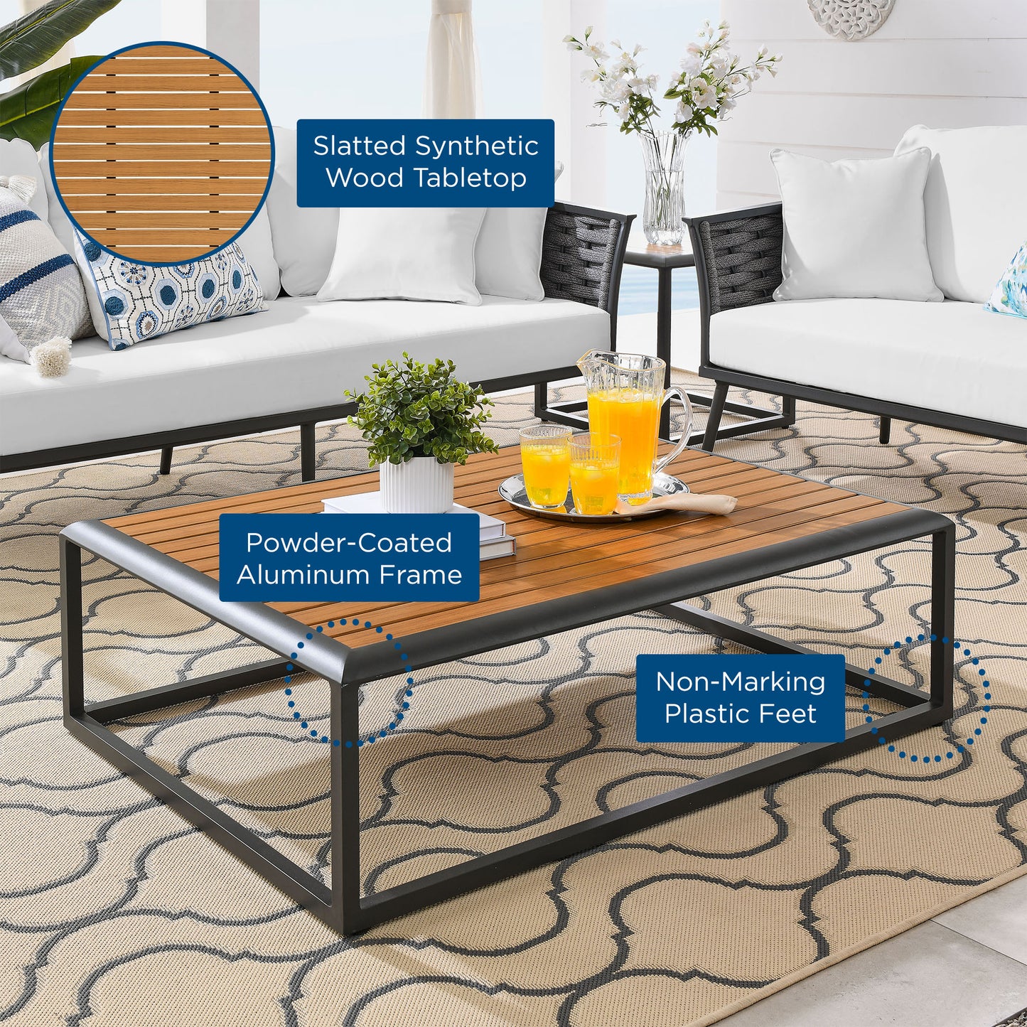 Modway Outlet Stance Outdoor Patio Aluminum Coffee Table by Modway  Outdoor Furniture Furniture Gray Natural - EEI-3021-GRY-NAT