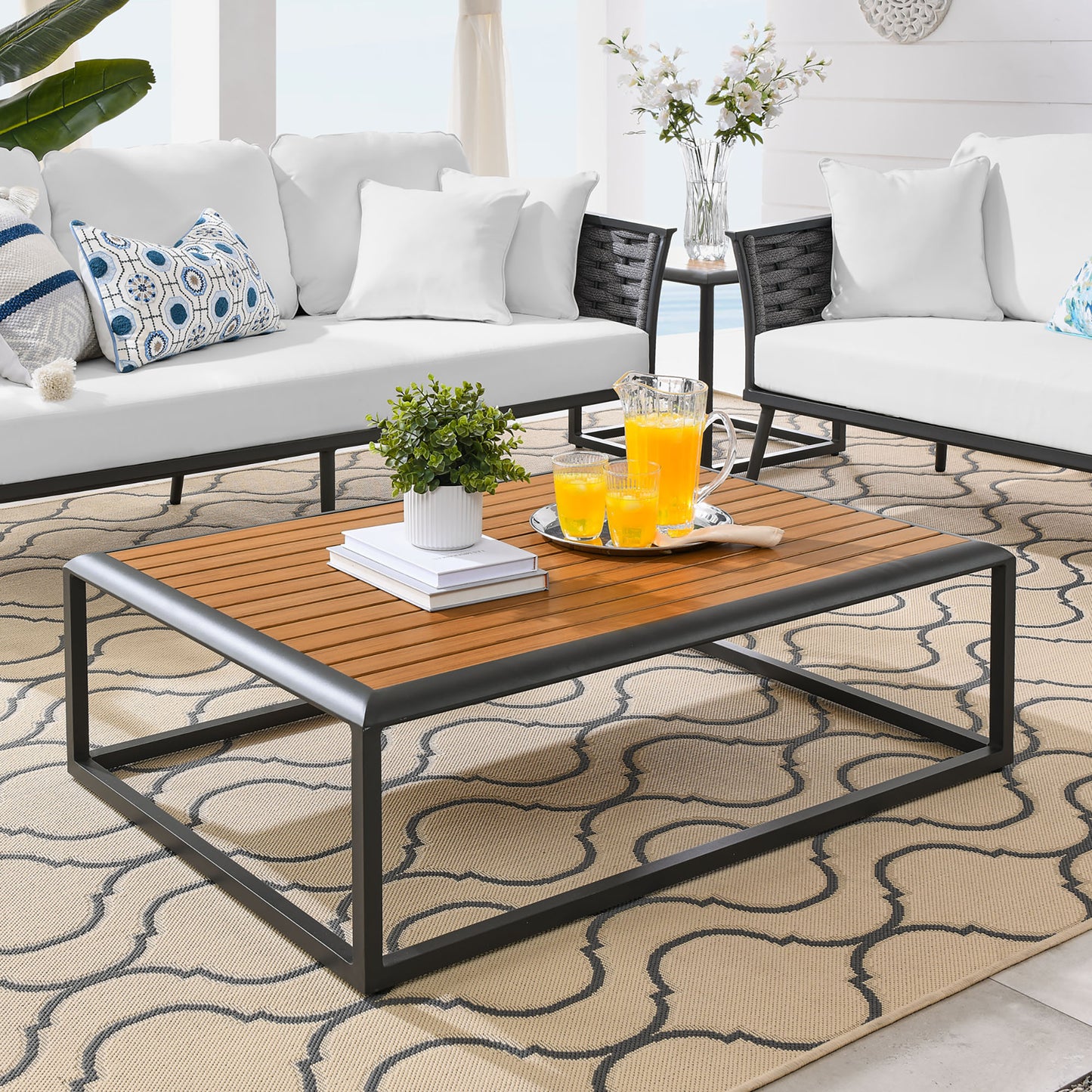 Modway Outlet Stance Outdoor Patio Aluminum Coffee Table by Modway  Outdoor Furniture Furniture Gray Natural - EEI-3021-GRY-NAT